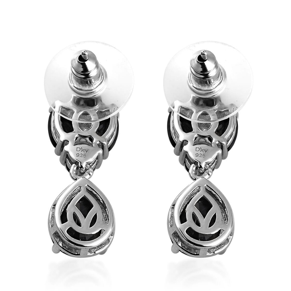 Midnight Sapphire Dangling Earrings in Platinum Over 925 Sterling Silver - Picture 8 of 9